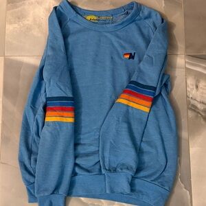 Aviator Nation Light Blue Crewneck with Multicolor Stripes